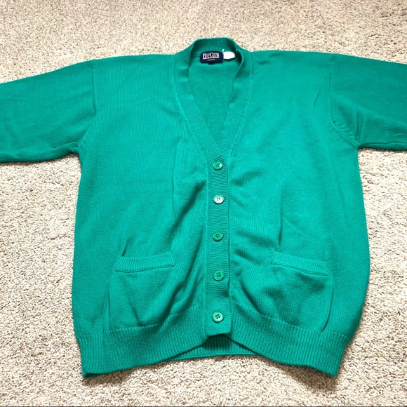 1980s Vintage Bay Club Men’s Green Cardigan Sweater Sz M - Picture 7 of 14